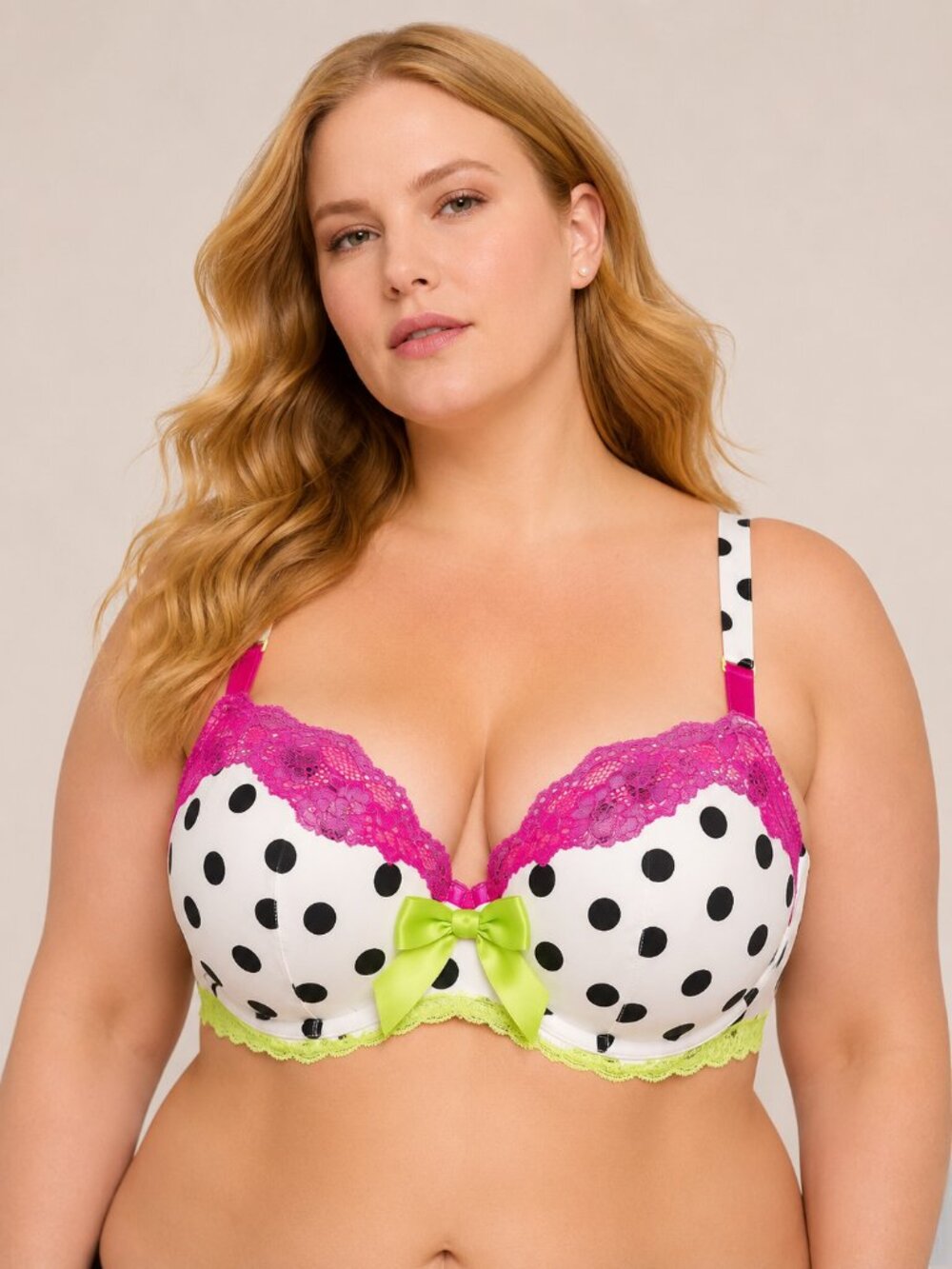 Cacique Lane Bryant Balconette Bra 44D Polka Dot Lace NWT